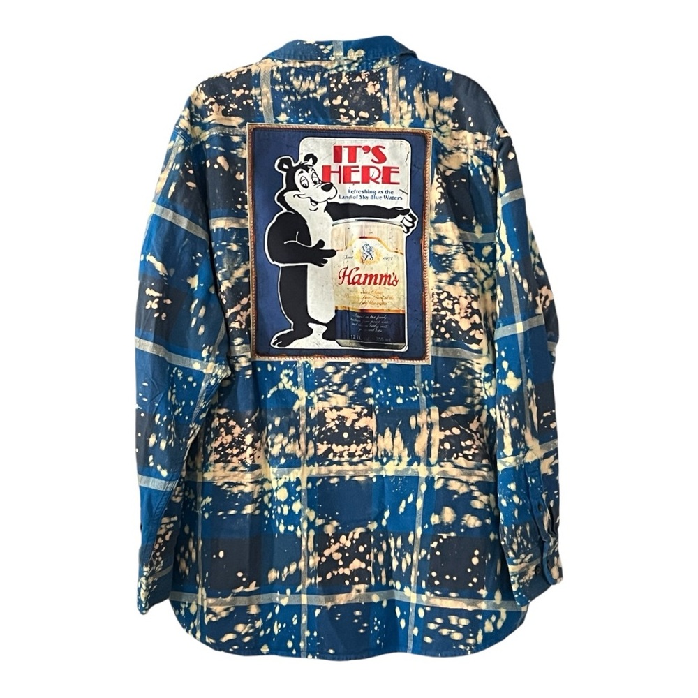 Angry Minnow Men's Acid Washed Hamm's Beer Cotton Flannel Shirt XXL NWT